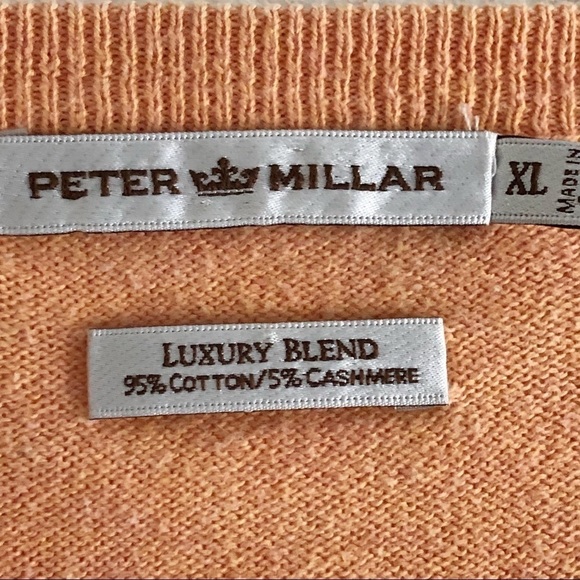 Peter Millar V-Neck Cotton Cashmere Pullover Golf Sweater Orange Vest XL - Picture 3 of 6